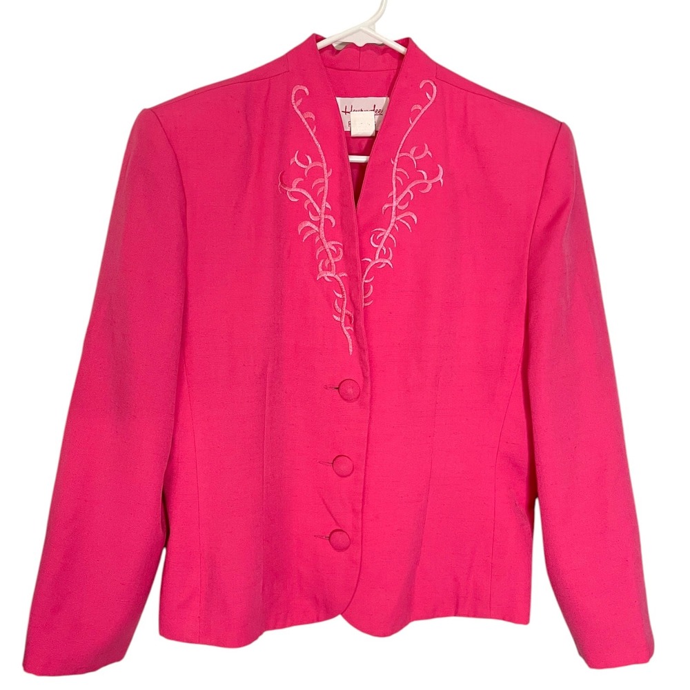 Henry Lee Petites 12 Pink Blazer Embroidered Vine Barbiecore Vintage Jacket‎